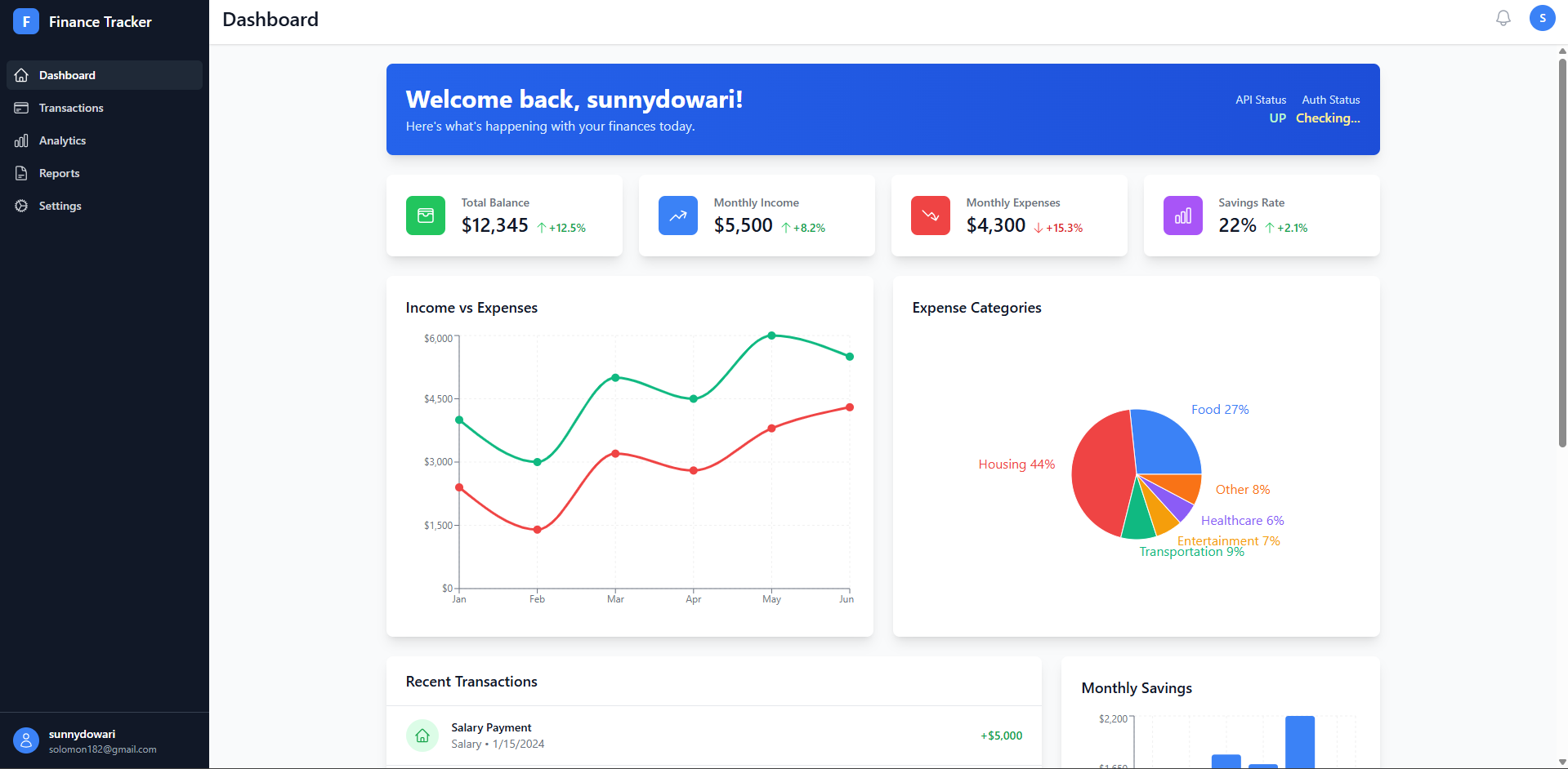 Perfin Finance Tracker - Project Screenshot