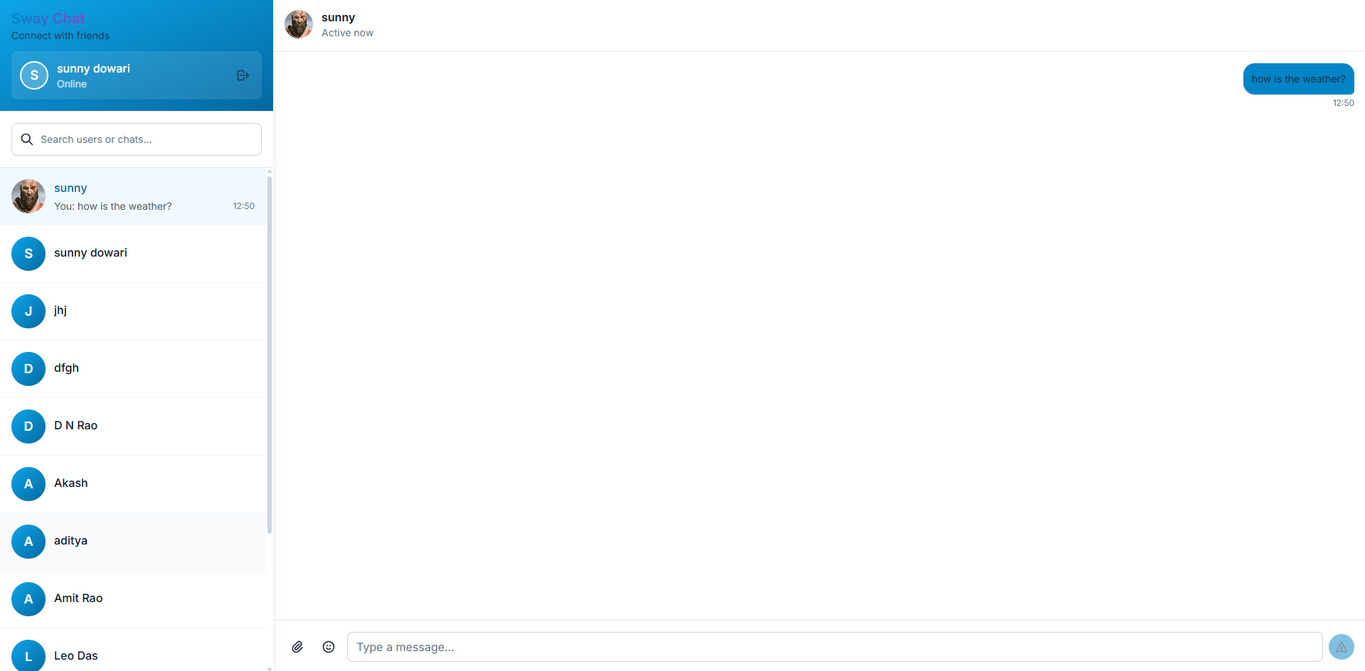Sway chat app - Project Screenshot